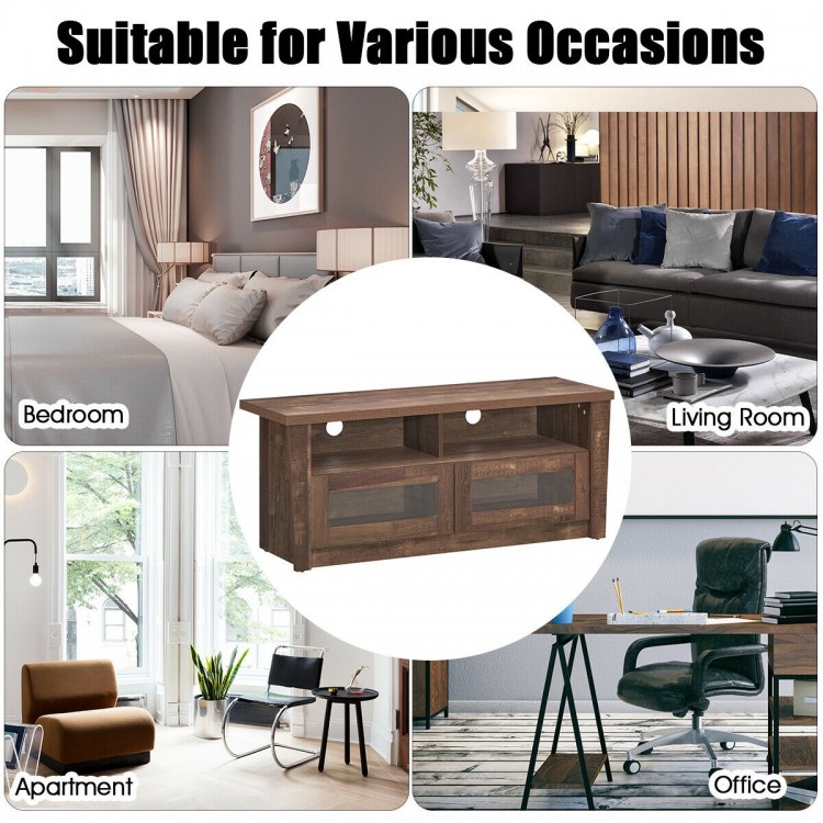 Wooden TV Stand with 2 Open Shelves and 2 Door Cabinets