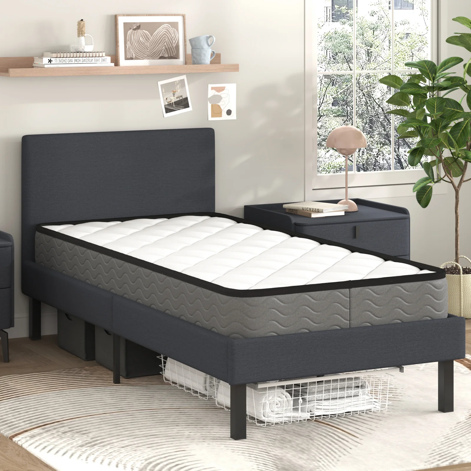 Bed Frame Single Size Mattress Base Upholstered