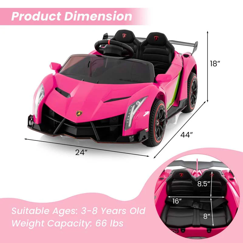 Lamborghini Licensed Kids Ride On 4WD Sports Car, 12V Battery Electric Vehicle Toy with Remote Control, 3 Speeds, Hydraulic Doors