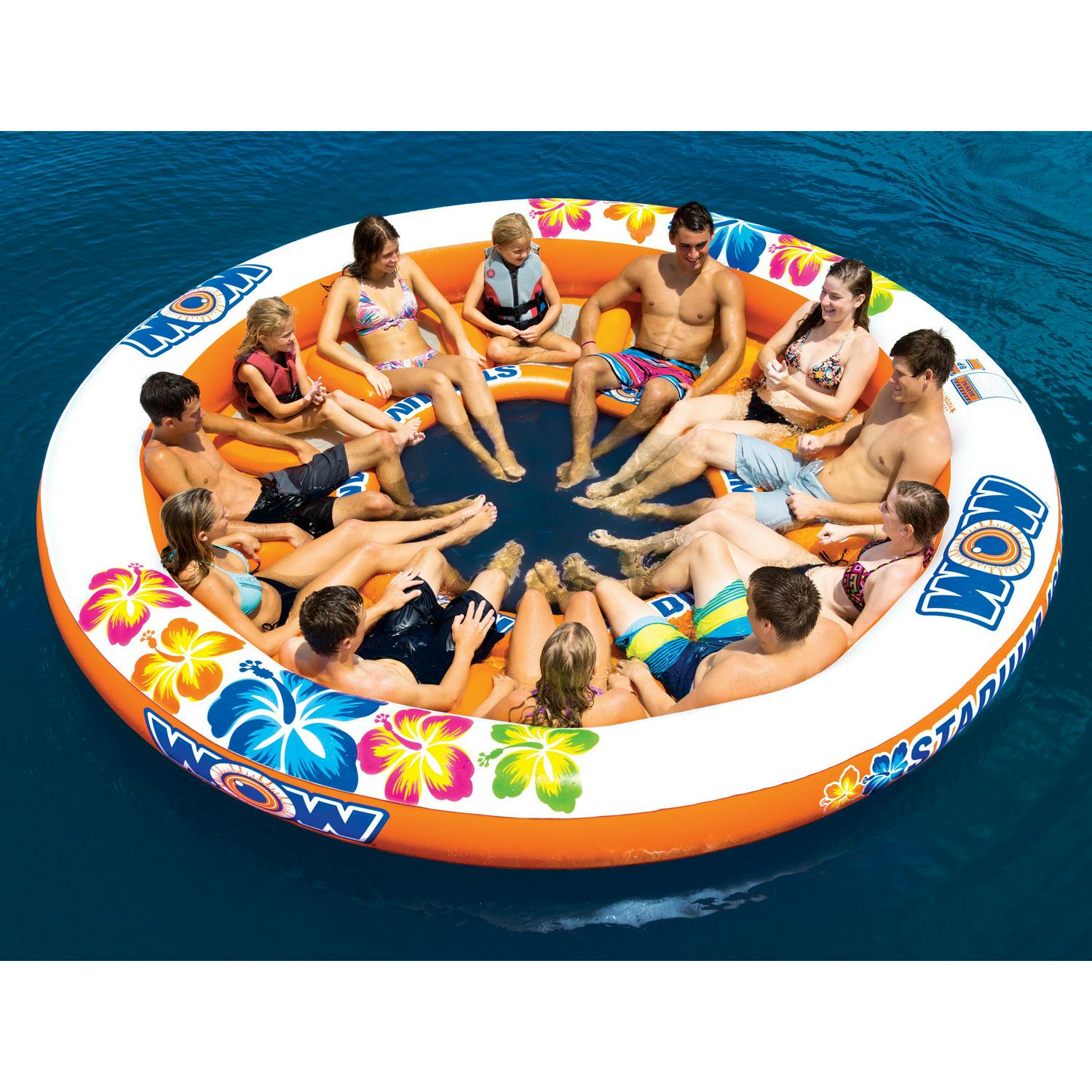 WOW 12-Person Stadium Islander Float, Heavy-Duty PVC, 12 Mesh Seats, 12ft Diameter, Colorful Graphics