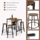 5 Pieces Bar Table and Stools Set with Wine Rack and Glass Holder
