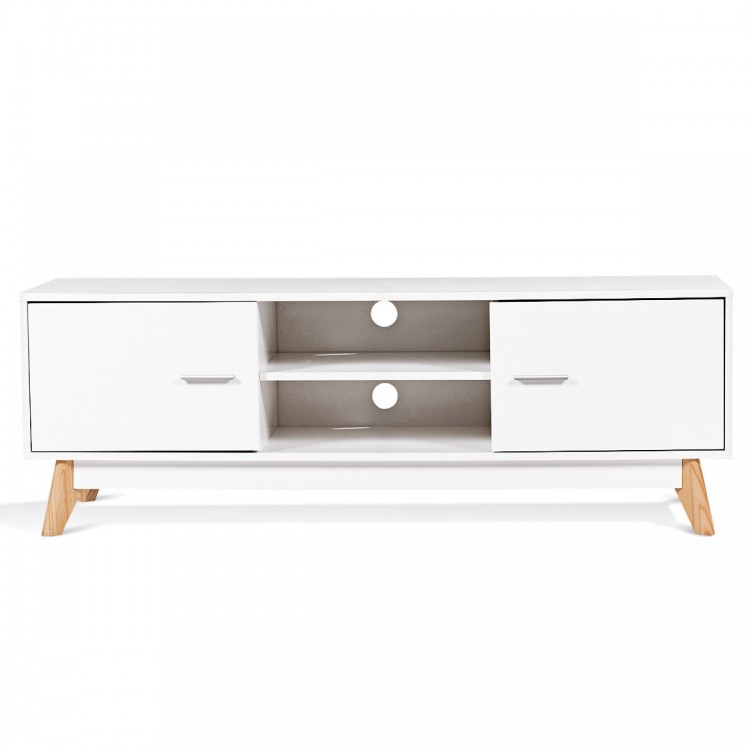 Wooden TV Stand with 2 Storage Cabinets  and 2 Open Shelves for 60 Inch TV