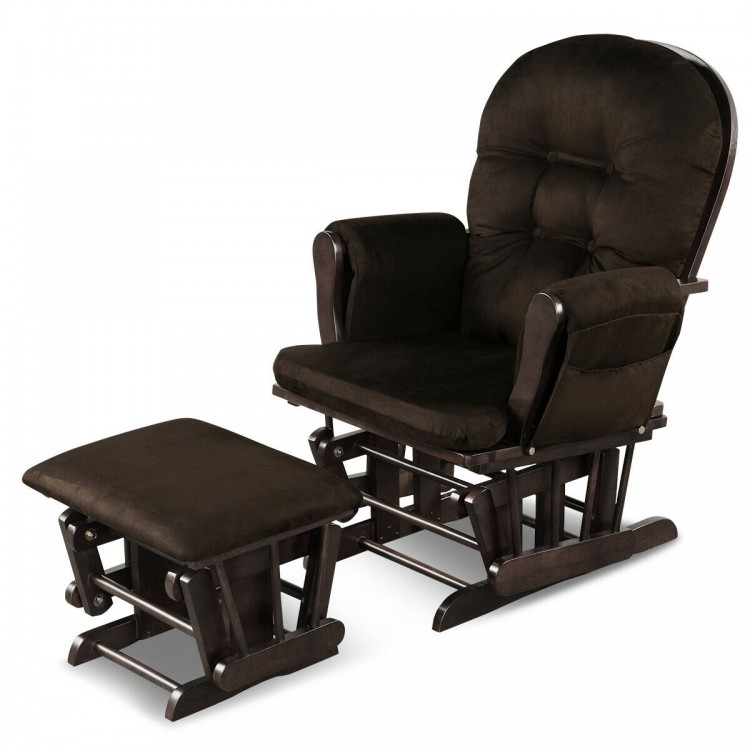 Wood Glider and Ottoman Set with Padded Armrests and Detachable Cushion