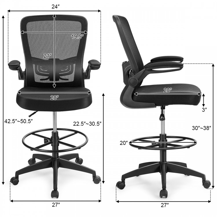 Height Adjustable Drafting Chair with Flip Up Arms for Home Office