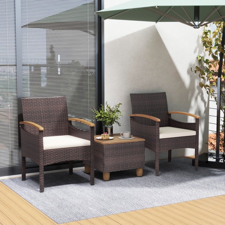 Patio Dining Chairs Set of 2/4 with Acacia Wood Armrest and Heavy Duty Metal Frame