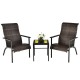 3 Pieces Patio Rattan Bistro Set with High Backrest and Armrest