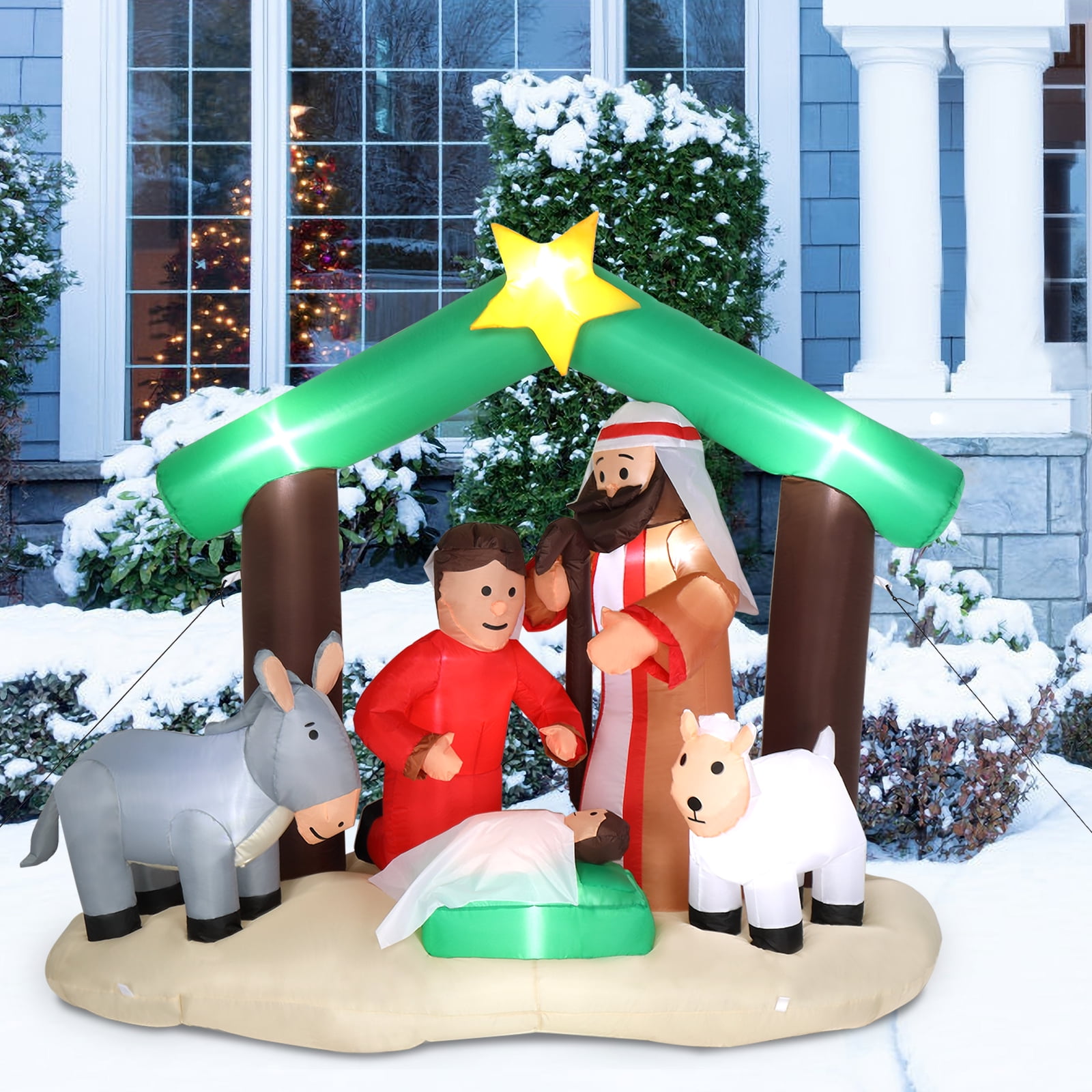 Ktaxon 6ft Inflatable Nativity Scene with Holy Family and Pre-Lit Baby Jesus for Outdoor Christmas Decor