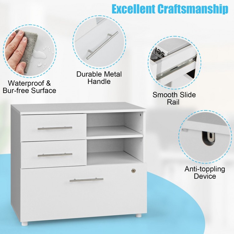 3 Drawer Lateral File Cabinet on Wheels with Storage Shelves