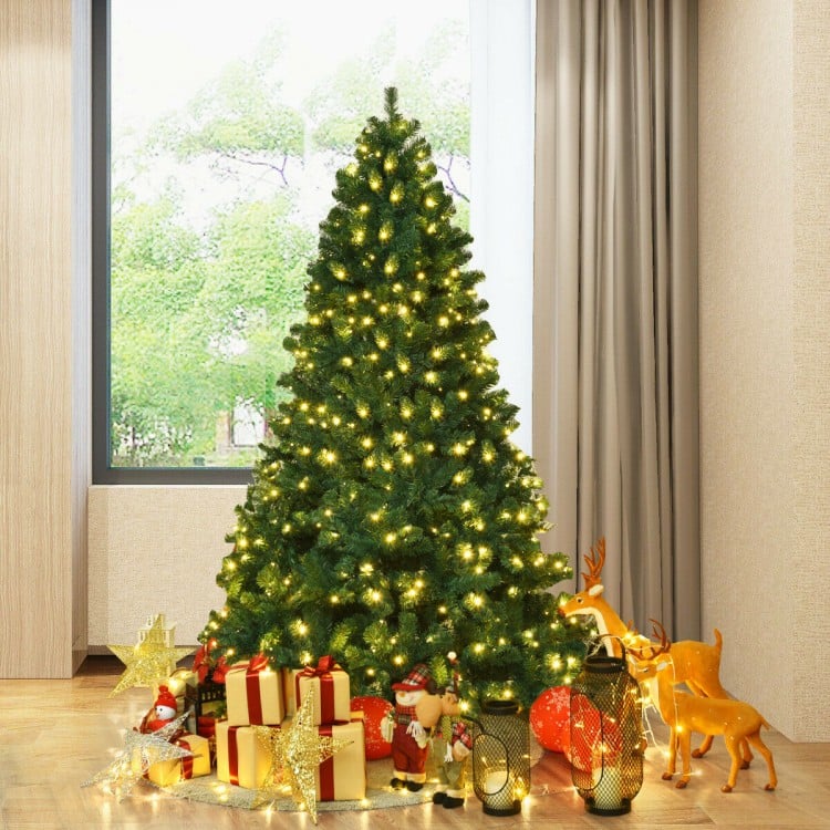 7/7.5/8 Feet Pre-lit Artificial Natural Christmas Tree with LED Lights