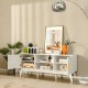 TV Stand Entertainment Media Console with 2 Rattan Cabinets and Open Shelves