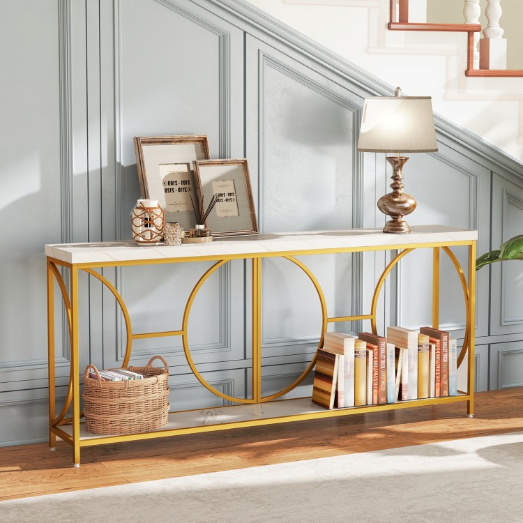 2-Tier Faux Marble Top Console Table with Storage Shelf