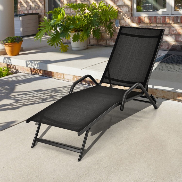 2 Pieces Outdoor Chaise Lounge with 5-Position Adjustable Backrest