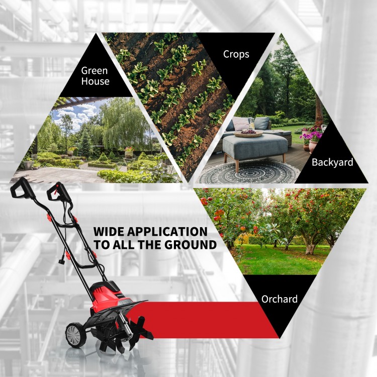 Corded Electric Tiller and Cultivator 9-Inch Tilling Depth