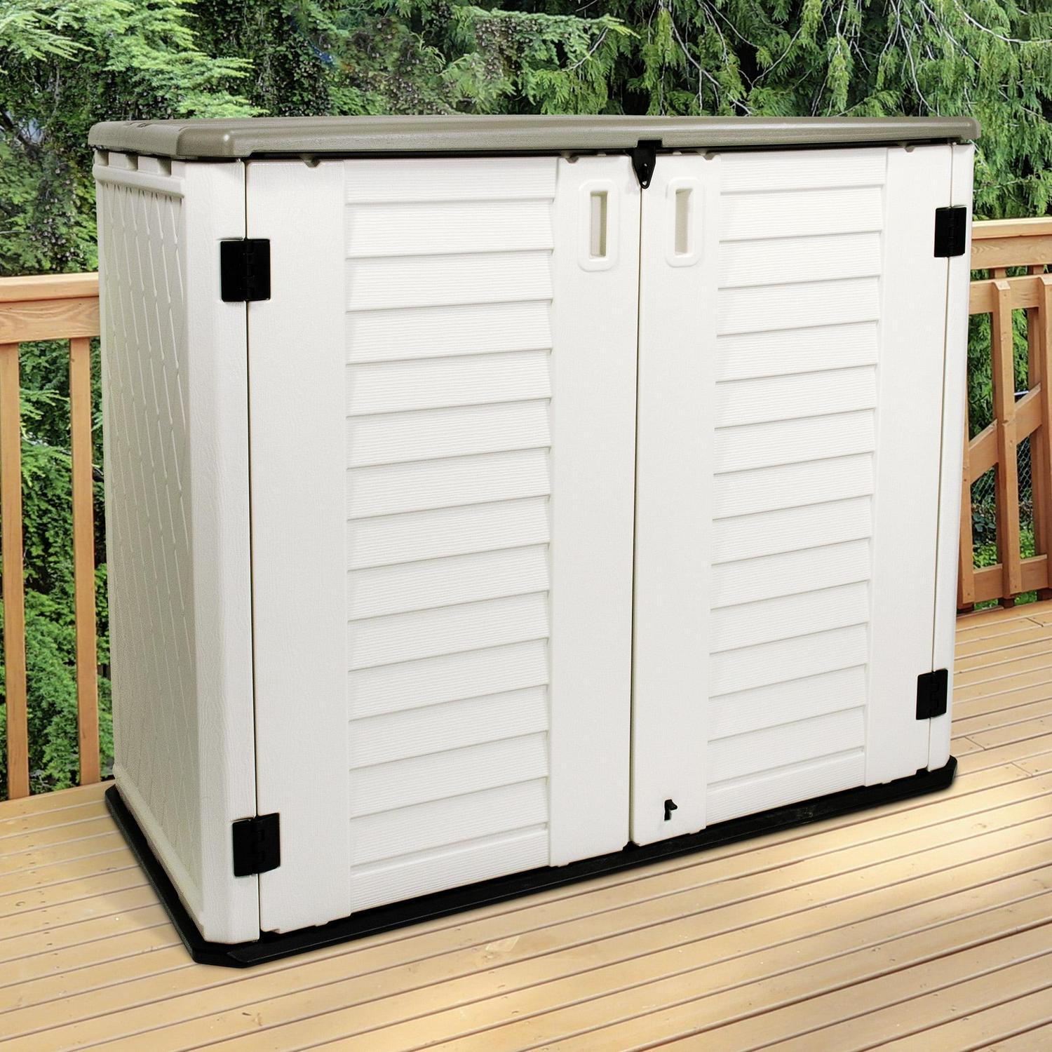 Stout Stuff 26 cu. ft. Plastic Outdoor Horizontal Storage Shed, Durable & Weather-Resistant, Gray/White