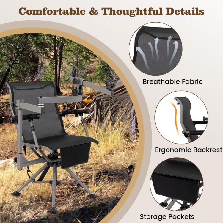 360° Swivel Portable Hunting Chair with Adjustable Legs and Armrests