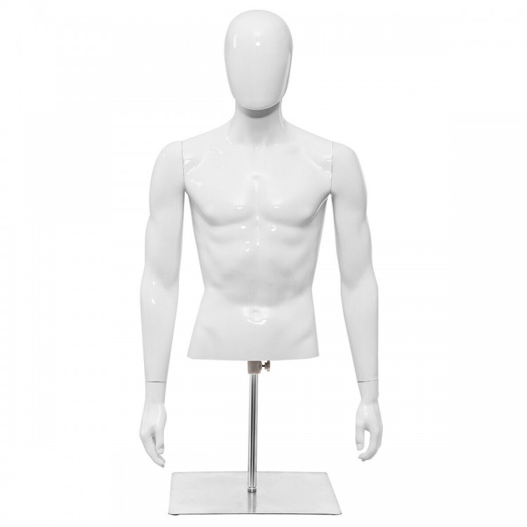 Plastic Half Body Head Turn Male Mannequin with Base