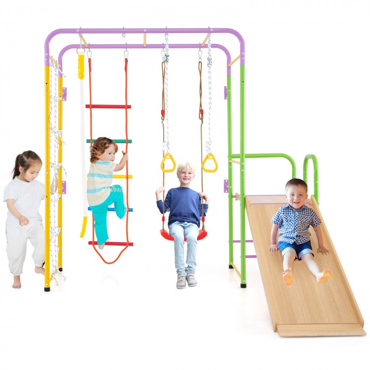 Metal Indoor Jungle Gym 8-in-1 Climbing Playset with Monkey Bars