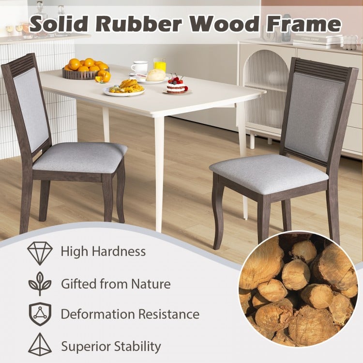 Wood Dining Chairs Set of 2 with Rubber Wood Frame and Padded Seat
