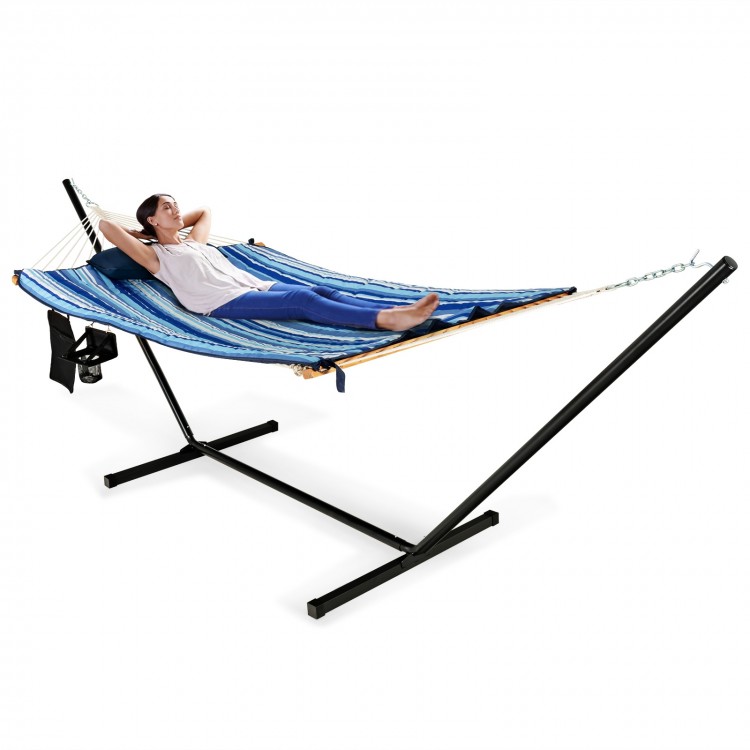 Hammock Chair Stand Set Cotton Swing with Pillow Cup Holder Indoor Outdoor