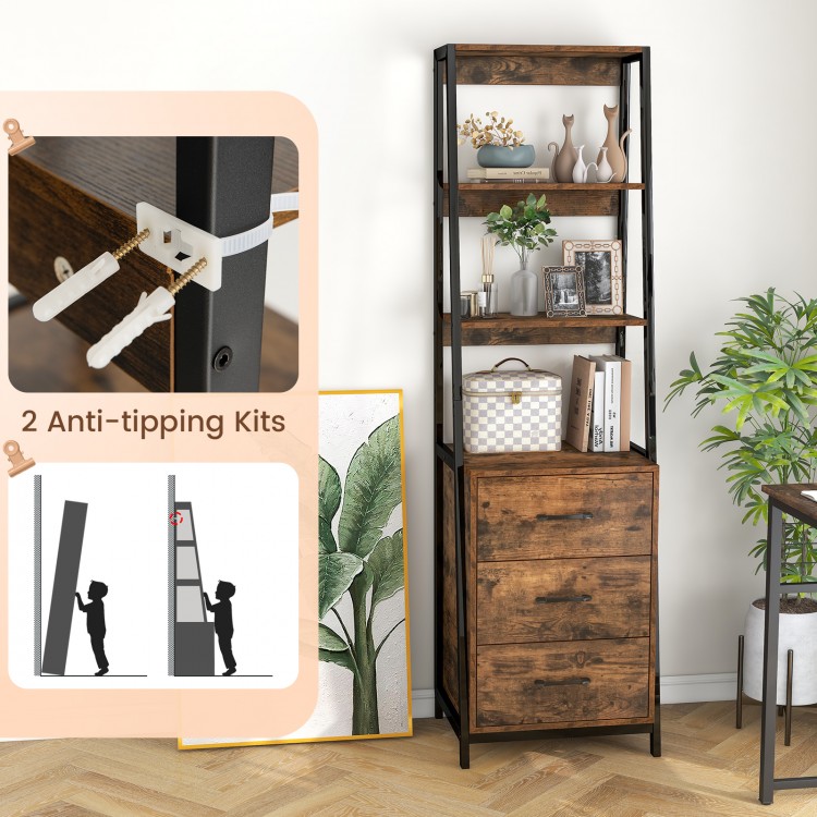 Multifunctional Tall Bookcase with Open Shelves and Storage Drawers