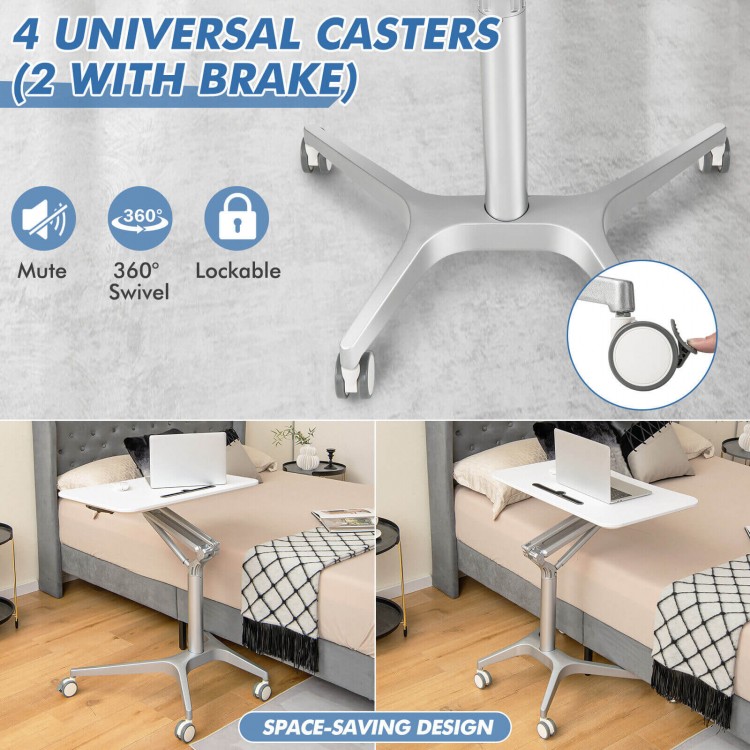 Mobile Standing Laptop Desk with Tablet Holder and 4 Rolling Casters