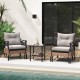 5 Pieces Wicker Patio Furniture Set Ottomans and Cushions and 2-Tier Tempered Glass Side Table