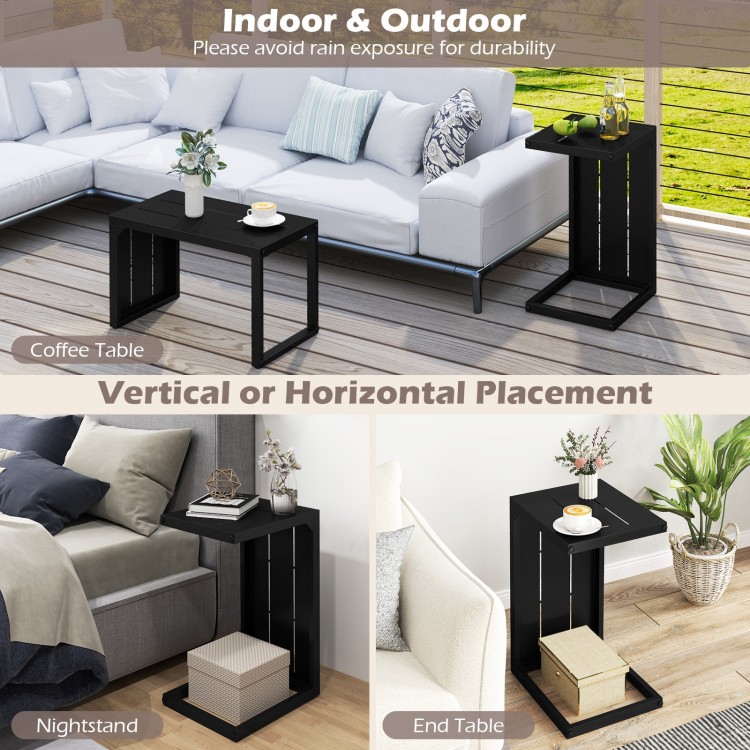 Set of 2 C-Shaped End Table with Adjustable Foot Pads for Indoors Outdoors