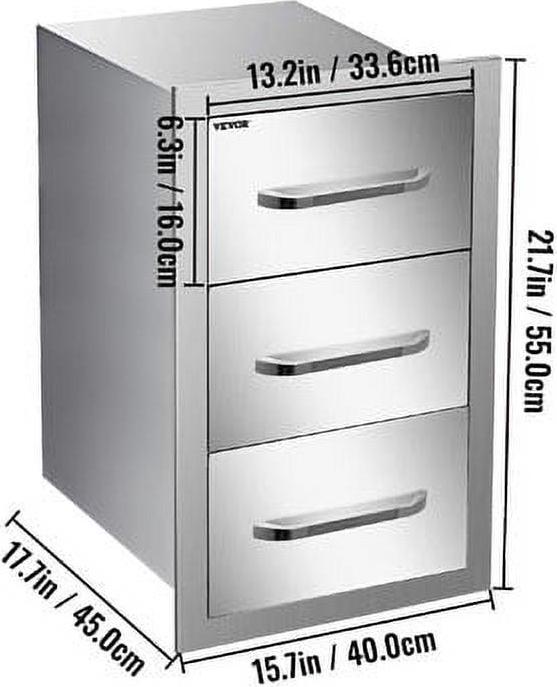 VEVOR Stainless Steel Outdoor Kitchen Drawers, 16′′x21.5′′x18′′, Triple Access BBQ Island Storage, Weatherproof & Durable
