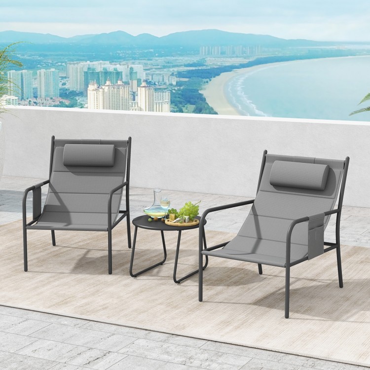3 Piece Outdoor Bistro Set Patio Metal Chair and Coffee Table Set