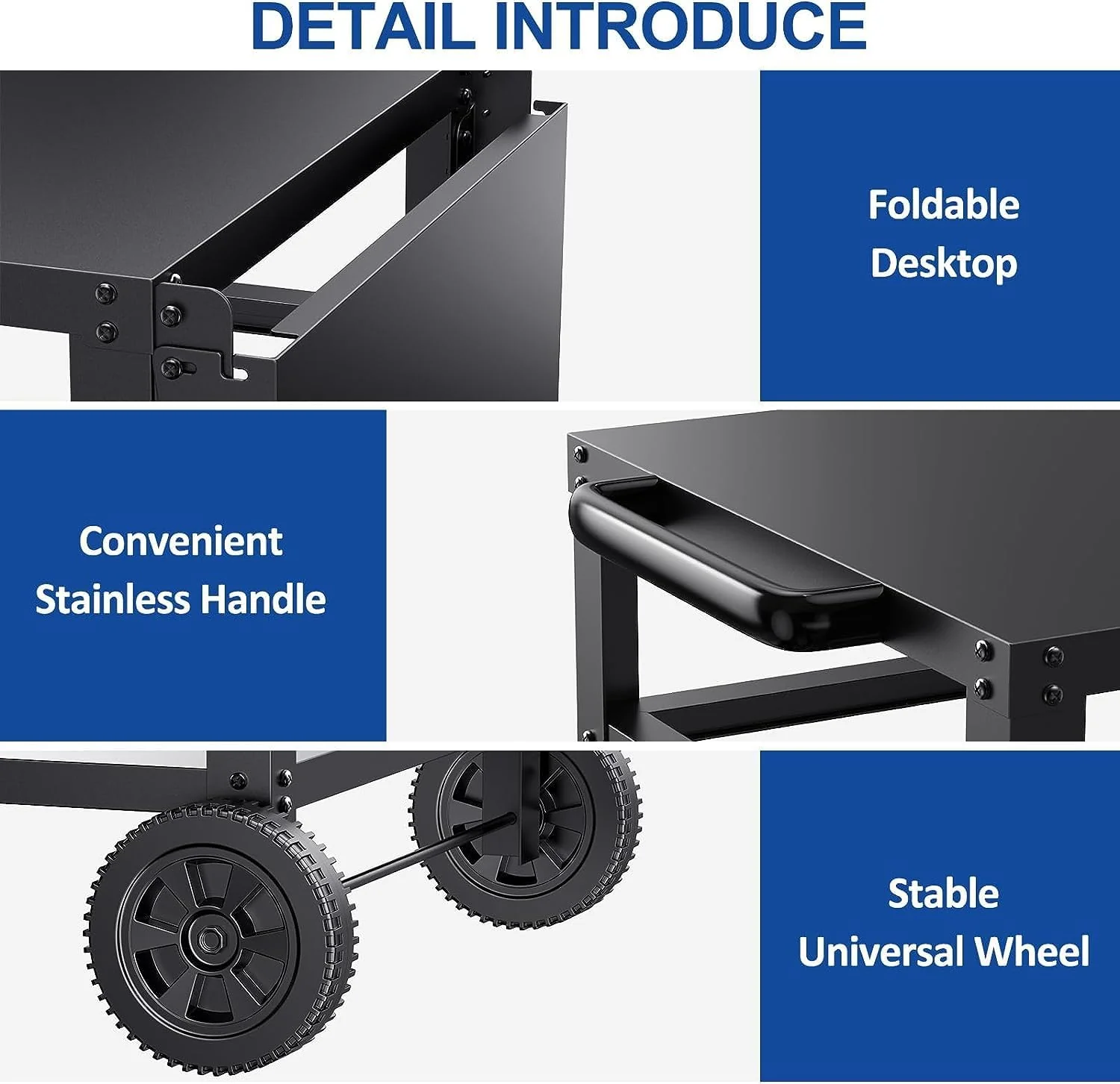Upgraded Stainless Steel Outdoor BBQ Cart with Double-Shelf and Wheels – Movable Dining Table with Foldable Side and Hooks