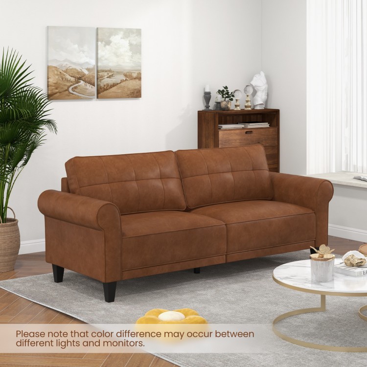 PU Leather Modern 3-Seater Sofa Couch with 2 Detachable Back Pillows