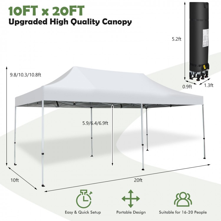 10 x 20 Ft Outdoor Pop-Up Patio Folding Canopy Tent with ONE-BUTTON SETUP