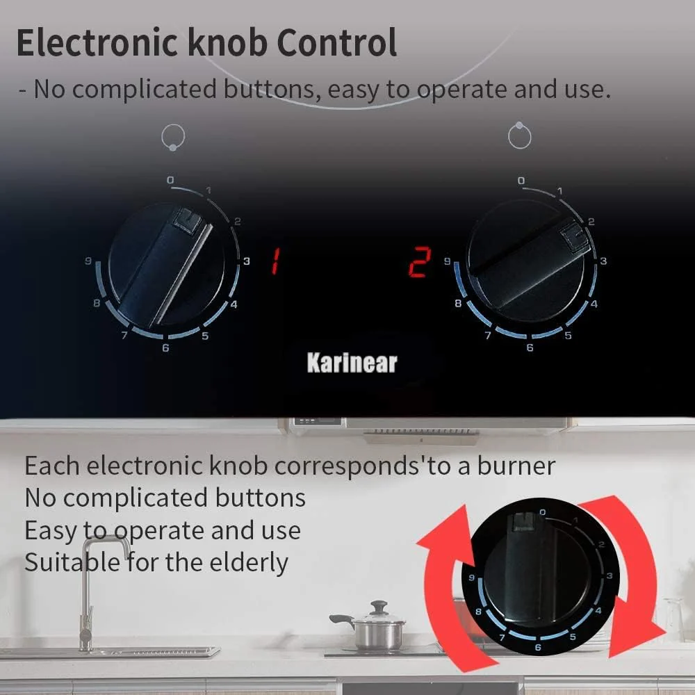 Karinear 30 Inch Electric Cooktop 4 Burners, Knob Control Built-in Ceramic Cooktop, 30
