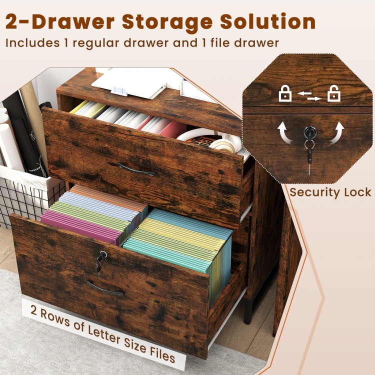 Letter Size Lateral File Cabinet with Lock and Bookshelf