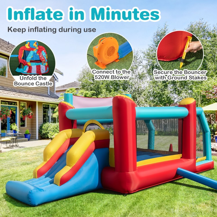 5-in-1 Ice Cream Inflatable Bounce House with Ball Pit and Slide with 520W Blower