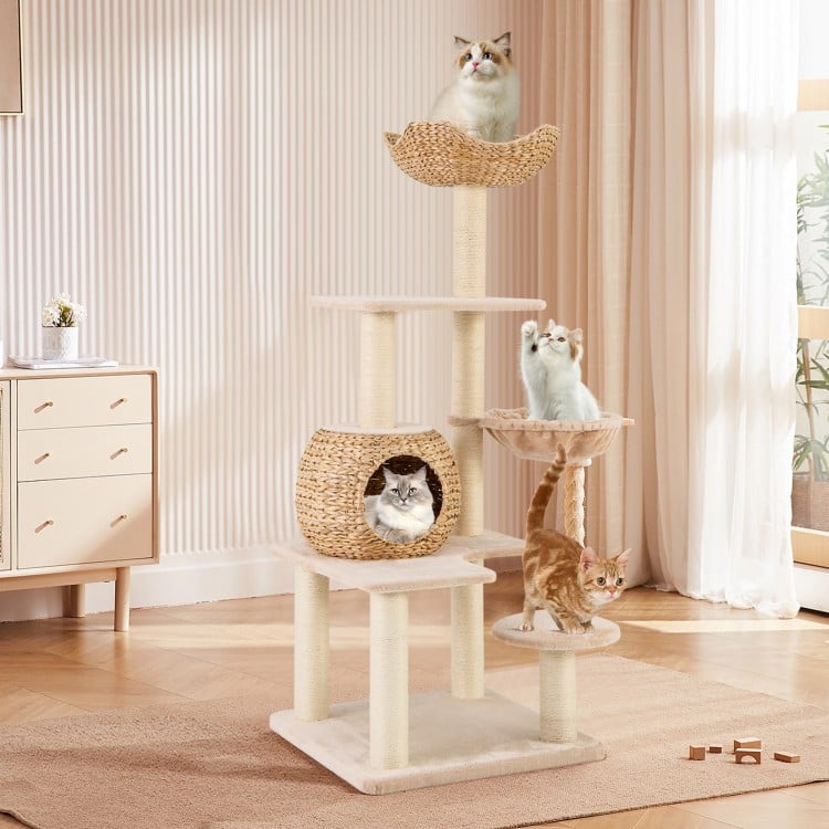 5-Layer Climbing Cat Tree with Sisal Scratching Posts and Washable Cushions