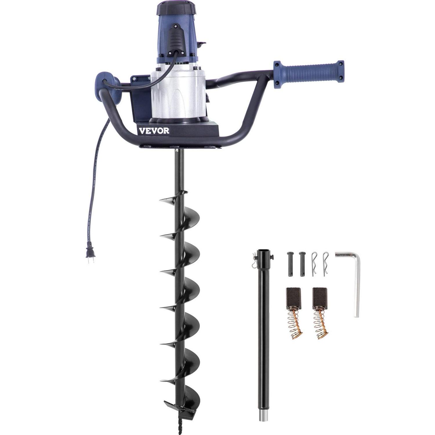 VEVOR Electric Post Hole Digger, 1200W 1.6HP, with 4 Auger Bits & Extension Rod, Durable Steel Construction