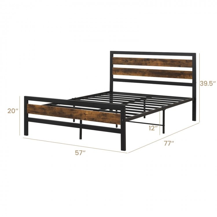 Full/Queen Industrial Bed Frame with Rustic Headboard and Footboard