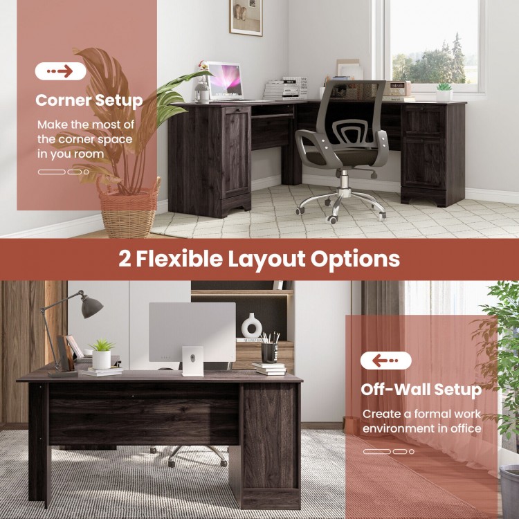 L-Shaped Office Desk with Storage Drawers and Keyboard Tray