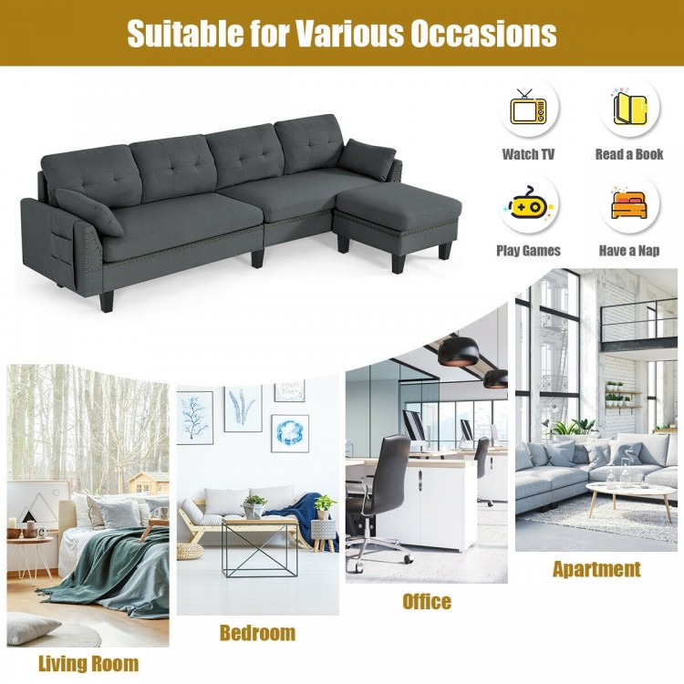 Reversible Sectional Sofa Couch L-Shaped Sofa Couch with Ottoman