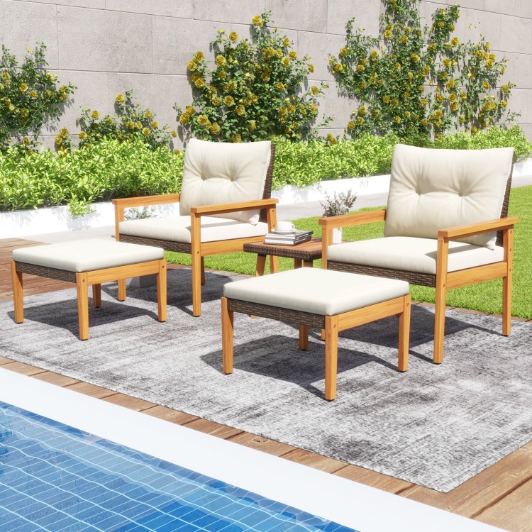 5 Piece Rattan Furniture Set with Square Coffee Table