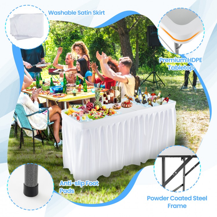 5 FT Folding Ice Cooler Table with Double Sinks for Camping Party Picnic Wedding