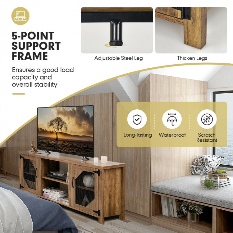 TV Stand for TVs up to 65-Inch with 2 Metal Mesh Doors and Ad