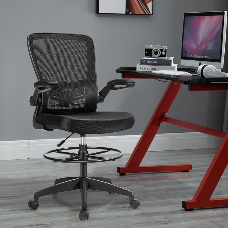 Height Adjustable Drafting Chair with Flip Up Arms for Home Office
