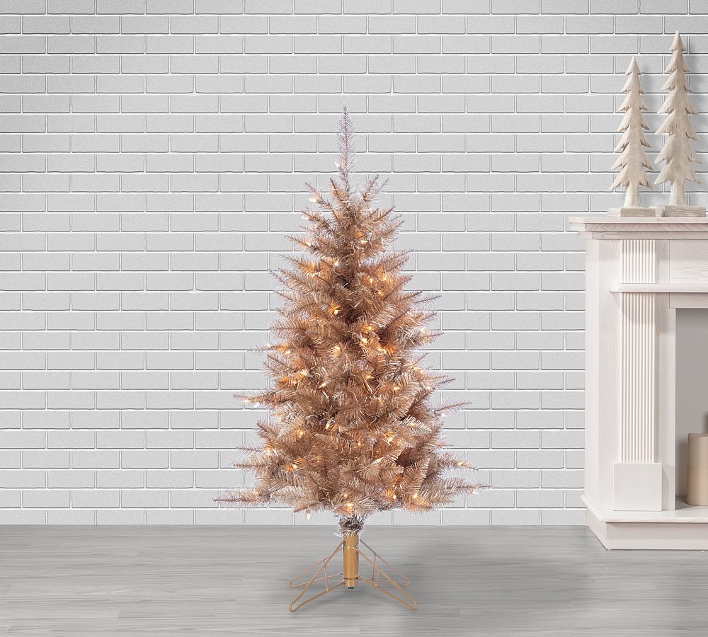 Tuscany Pre-Lit Tinsel Faux Christmas Tree, PVC/Metal, Clear Incandescent Lights, Indoor Flame-Resistant, Easy Setup