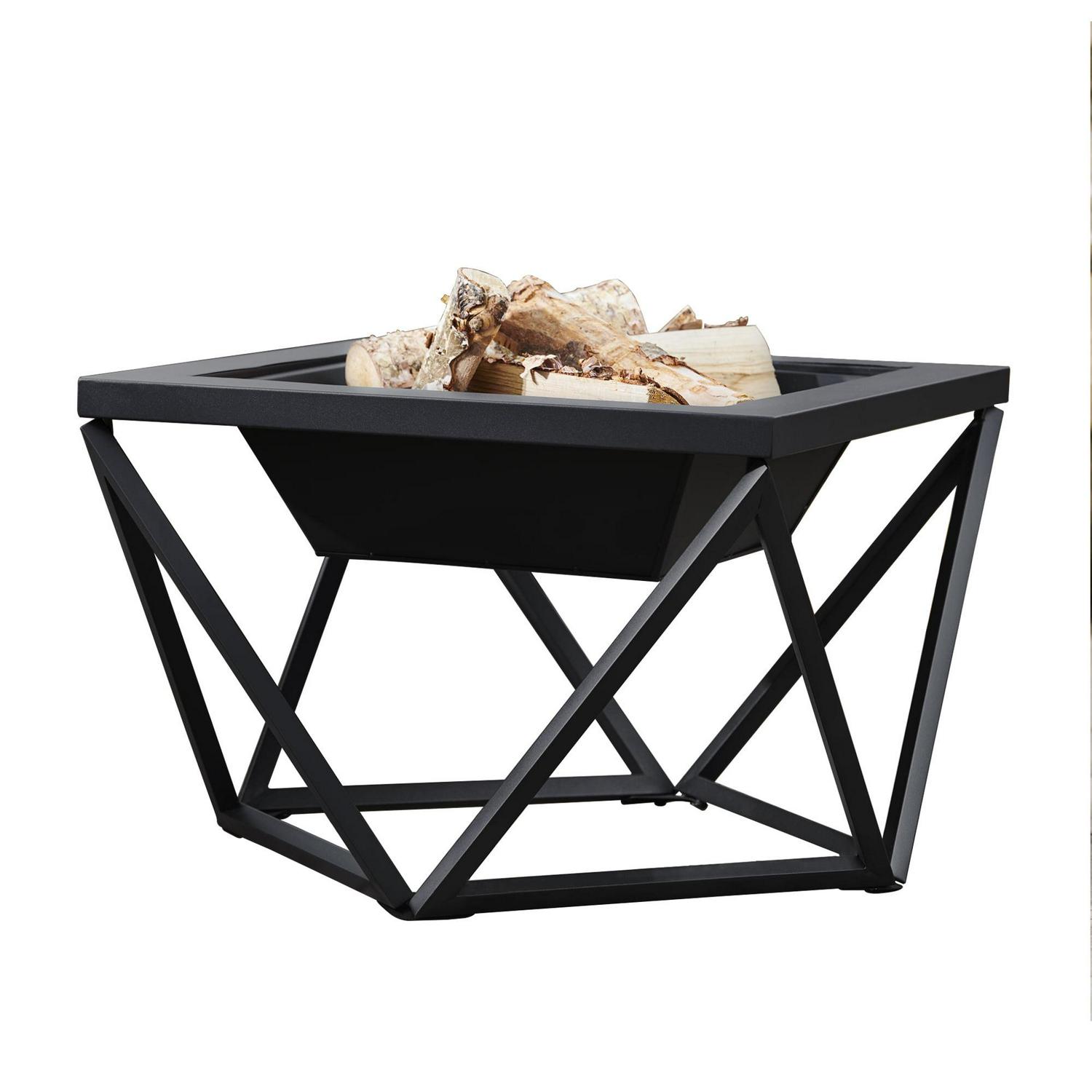 Teamson Home 24′′ Wood Burning Fire Pit, Square Design with Geometric Base, Black, Outdoor Use