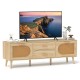 Rattan TV Stand for 65-Inch TV with Drawers and Solid Wood Legs