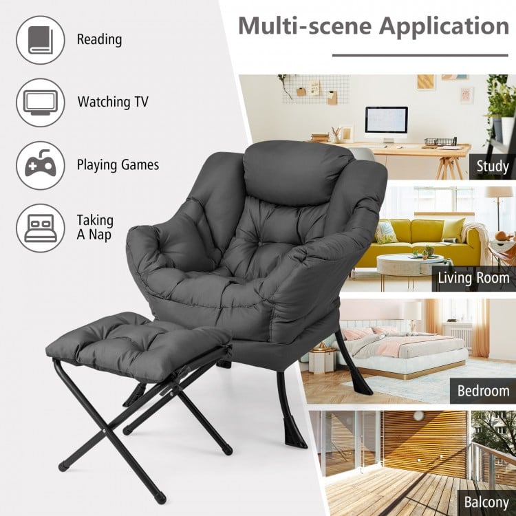 Modern Accent Sofa Chair with Folding Footrest and Side Pocket