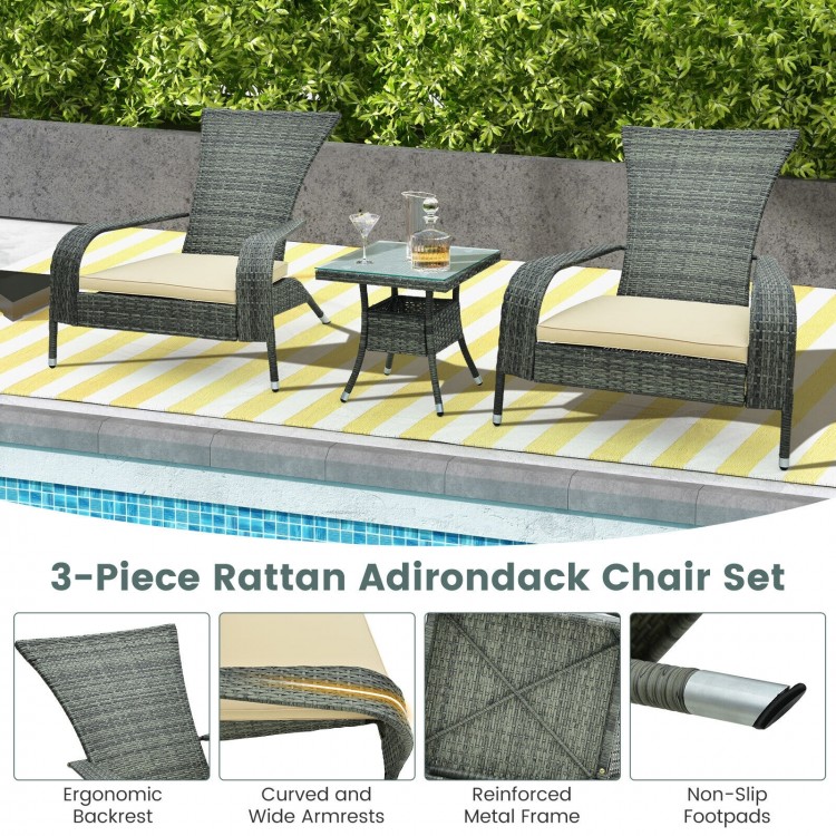 3-Piece Wicker Adirondack Set with Comfy Seat Cushions