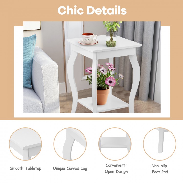 Set of 2 Side Table Night Stand with Shelf